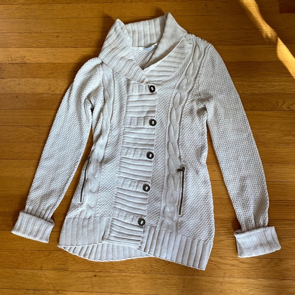 Athleta Sweaters - Athleta Beige Cotton Cashmere Cowl Neck Cardigan S